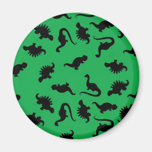 Íman Silhuetas de Dinossauros em Padrão de Fundo Verde