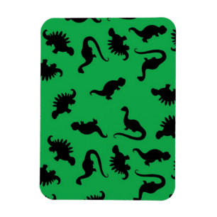 Íman Silhuetas de Dinossauros em Padrão de Fundo Verde