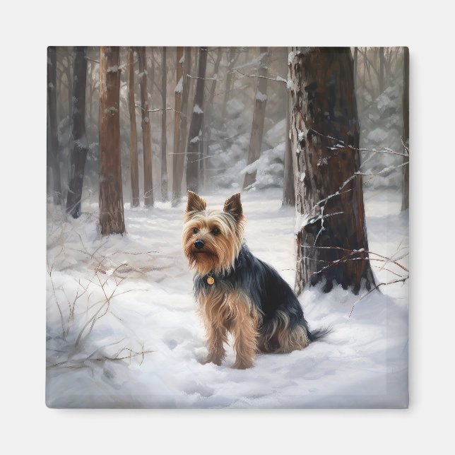 Íman Silky Terrier Deixe Nevar Natal  (Frente)