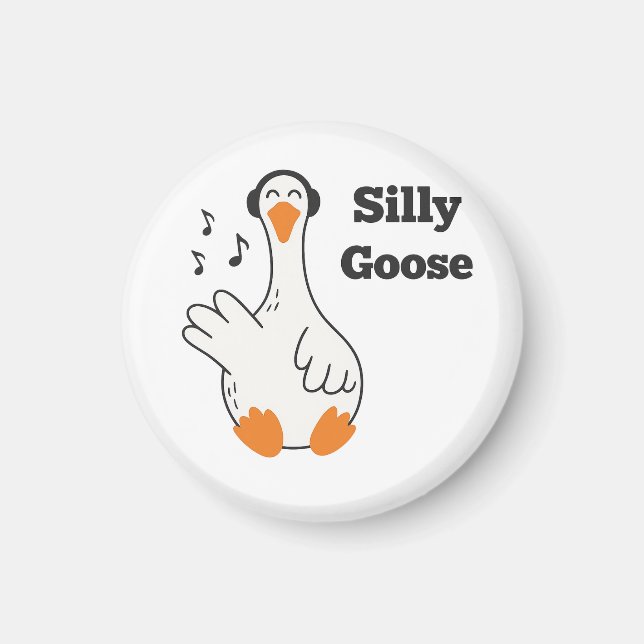 Íman Silly Goose Wearing Headphones – Cute Funny Goose (Frente)