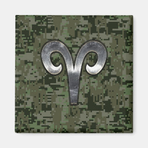 Íman Silver Aries Zodiac - Símbolo Verde Digital Camo
