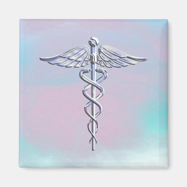 Íman Silver Caduceus - Símbolo Médico - Decoração da Mã (Frente)