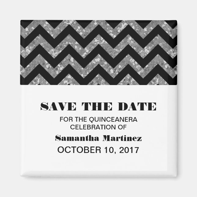 Íman Silver Chevron Glitter Quinceñera Magnet (Frente)