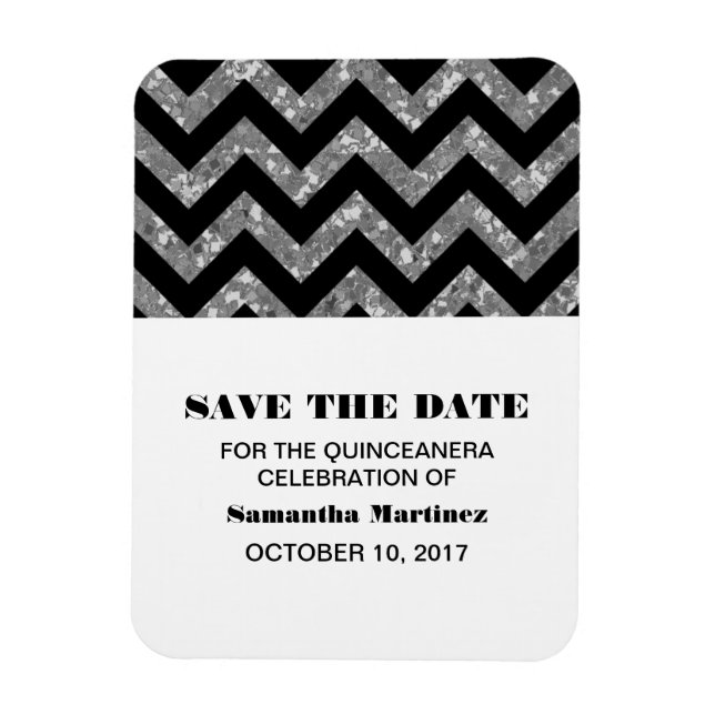 Íman Silver Chevron Glitter Quinceñera Magnet (Vertical)