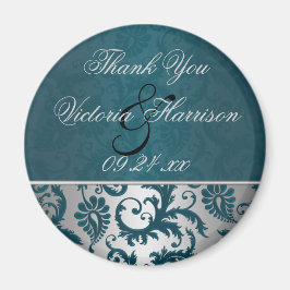 Íman Silver e Teal Damask II Favor Magnet