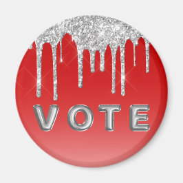Íman Silver Glitter Drip Red Background Vote