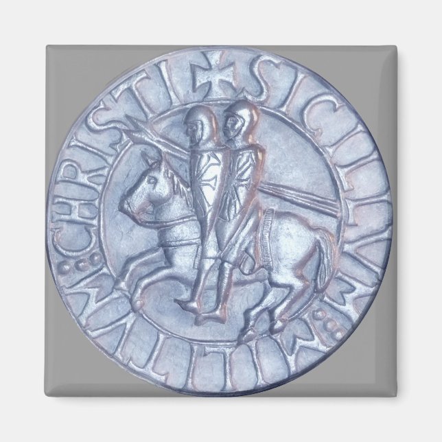 Íman Silver Medieval Seal dos Cavaleiros Templários (Frente)