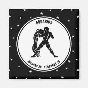 Íman Símbolo Aquarius Zodiac, Imagem Preta e Branca