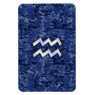 Íman Símbolo Aquarius Zodiac no camo digital azul mari