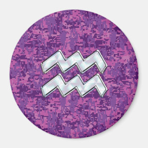 Íman Símbolo Aquarius Zodiac no fuchsia digital camo