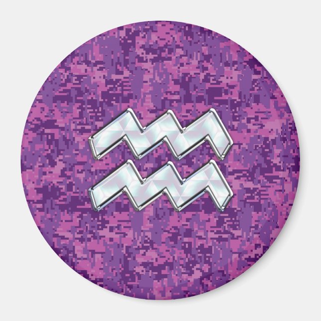 Íman Símbolo Aquarius Zodiac no fuchsia digital camo (Frente)