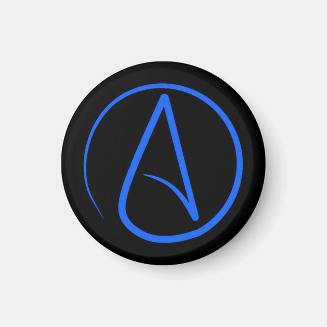 Íman Símbolo ateu: azul sobre preto (Frente)