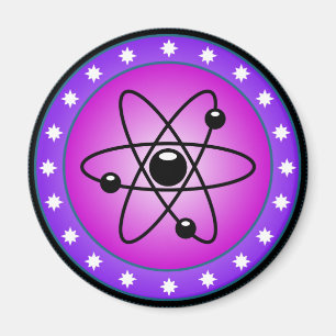 Íman Símbolo Atom em um plano de fundo rosa