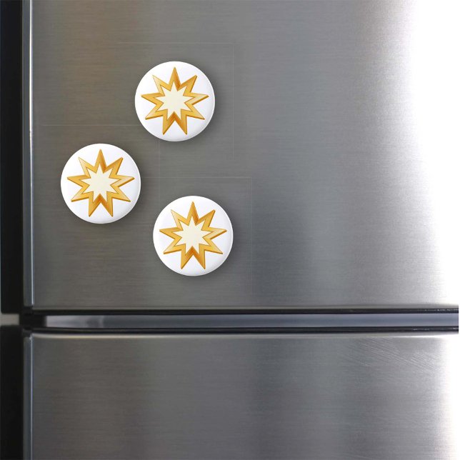 Íman Símbolo Baha'i (Nine pointed star, symbol of the Baha’i faith in gold. )