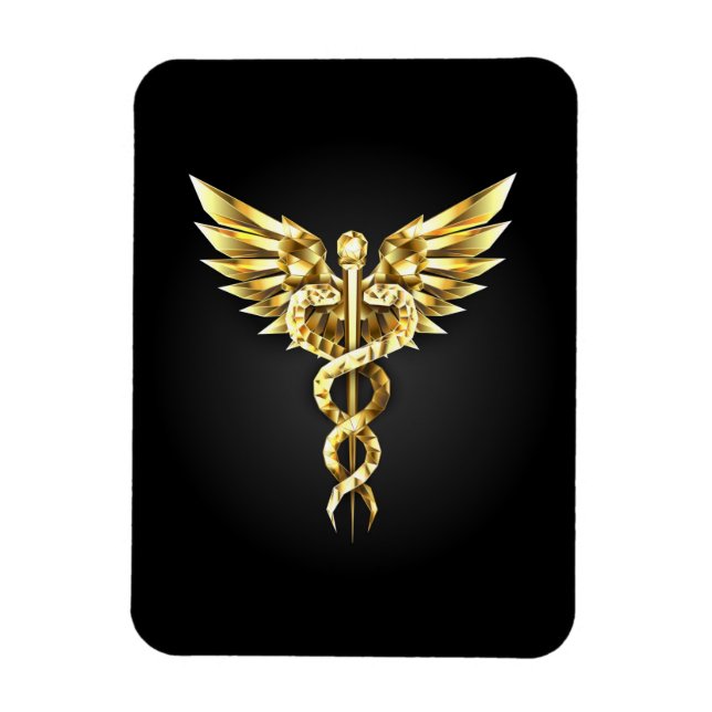 Íman Símbolo Caduceu Poligonal Dourado (Vertical)