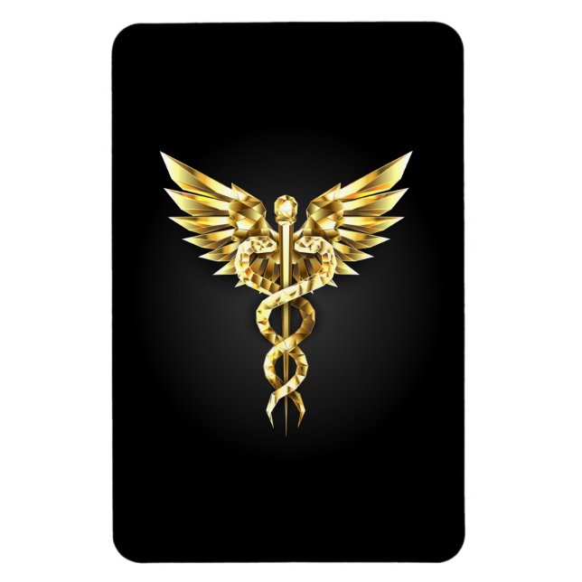 Íman Símbolo Caduceu Poligonal Dourado (Vertical)