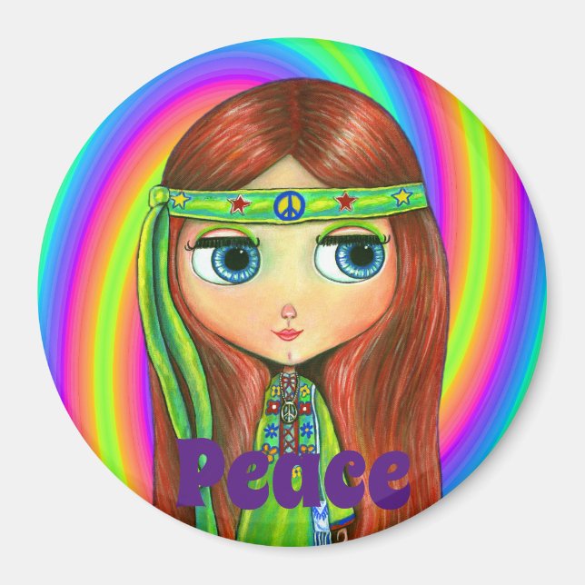Íman Símbolo de banda larga de paz de Hippie Verde (Frente)
