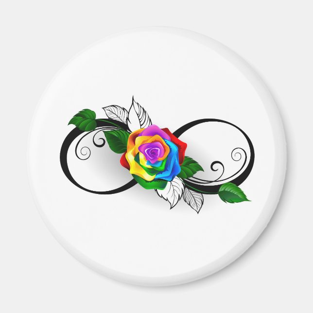 Íman Símbolo de Infinito com Rosa Arco-íris (Frente)