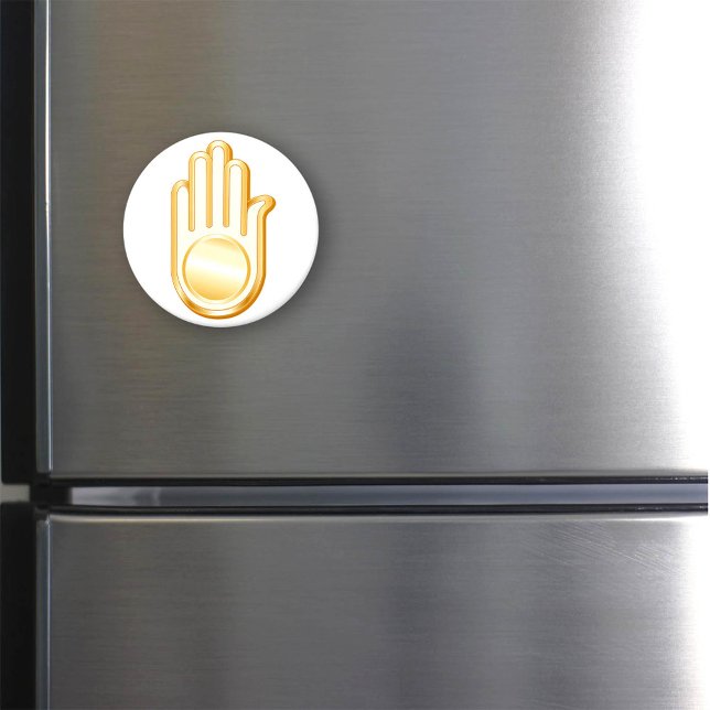 Íman Símbolo de Jain (Jain Symbol Magnet. Golden Ahimsa symbol of the Jain faith. )