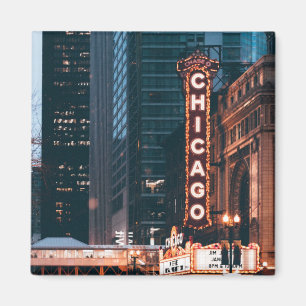 Íman Símbolo De Neon De Chicago Illinois À Noite