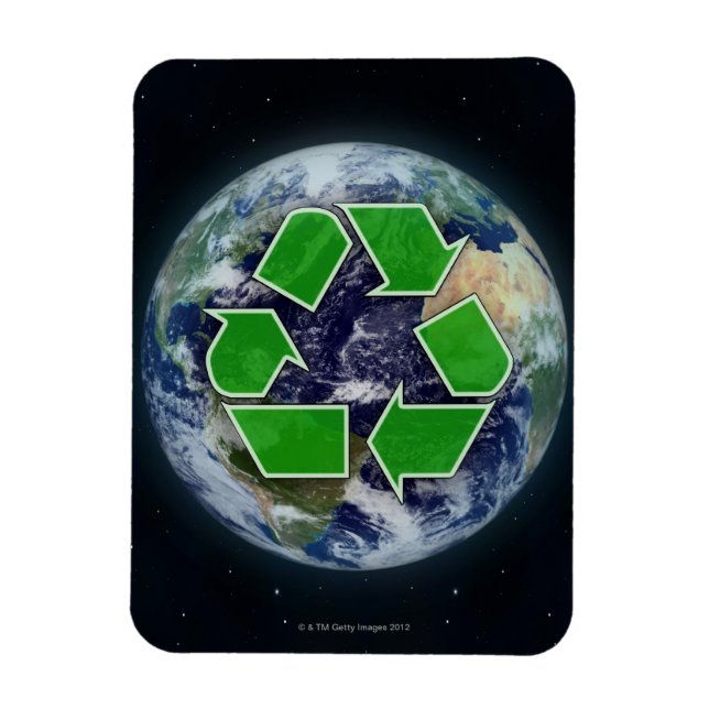 Íman Símbolo do reciclagem e planeta Terra (Vertical)