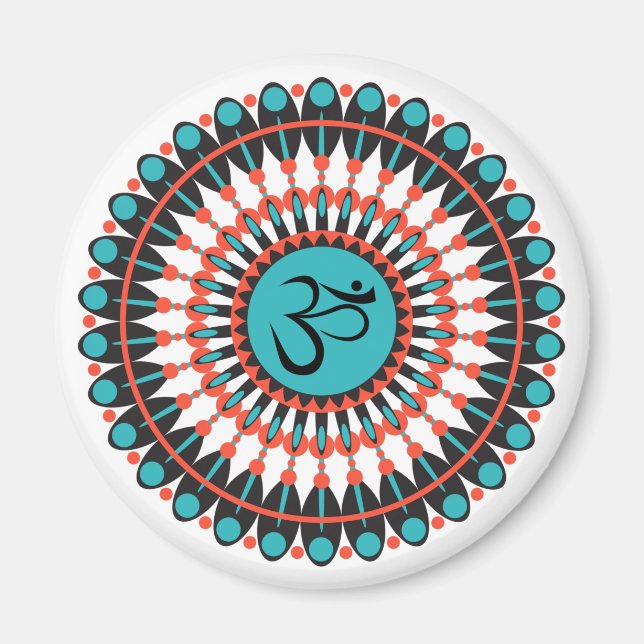 Íman Símbolo Espiritual Mandala Om Turquoise Geométrico (Frente)