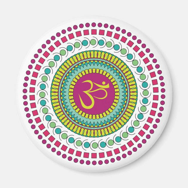 Íman Símbolo Espiritual Mandala Om Verde Rosa Geométric (Frente)