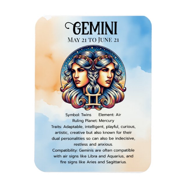 Íman Símbolo Horoscópio Gemini | Aniversário (Vertical)