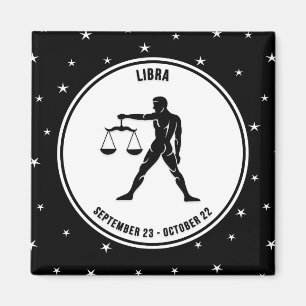 Íman Símbolo Libra Zodíaco, Imagem Preta e Branca