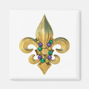 Íman Símbolo Mardi Gras Royalty Fleur de Lis com Miça