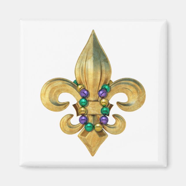 Íman Símbolo Mardi Gras Royalty Fleur de Lis com Miçang (Frente)