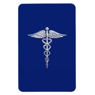 Íman Símbolo médico do Caduceus de prata na decoraç