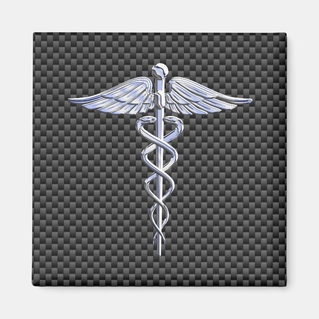 Íman Símbolo Médico Silver Caduceus Estilo de Fibra Car (Frente)