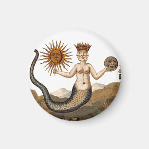 Íman Símbolo medieval da alquimia - Merman com Sun e