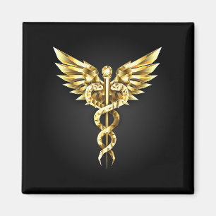 Íman Símbolo Poligonal Dourado Caduceus
