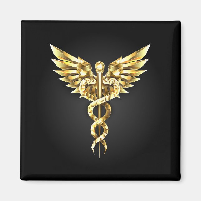 Íman Símbolo Poligonal Dourado Caduceus (Frente)