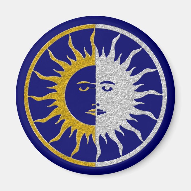 Íman Símbolo SUN & MOON - prata dourada (Frente)