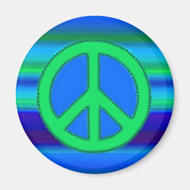 Íman Símbolo verde azul de Fractal e Paz (Frente)