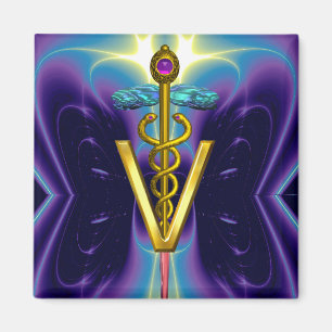 Íman SÍMBOLO VETERINÁRIO CADUCEUS OURO / Azul Roxo