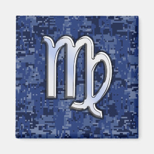 Íman Símbolo Virgo Zodíaco na Camuflagem Digital Azul