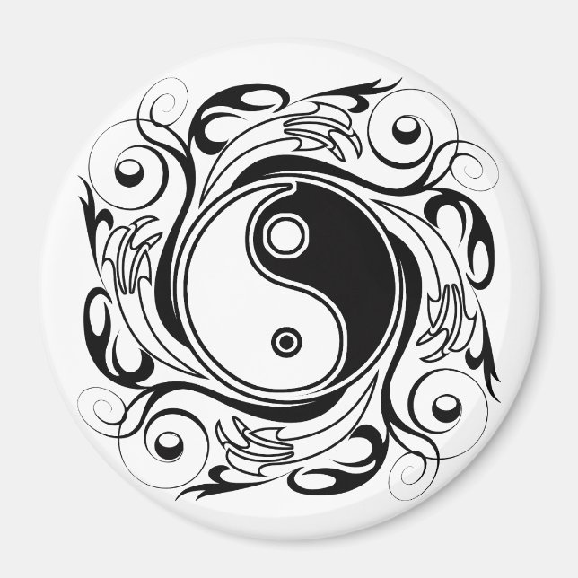Íman Símbolo Yin & Yang Estilo de Tatuagem Preto e Bran (Frente)