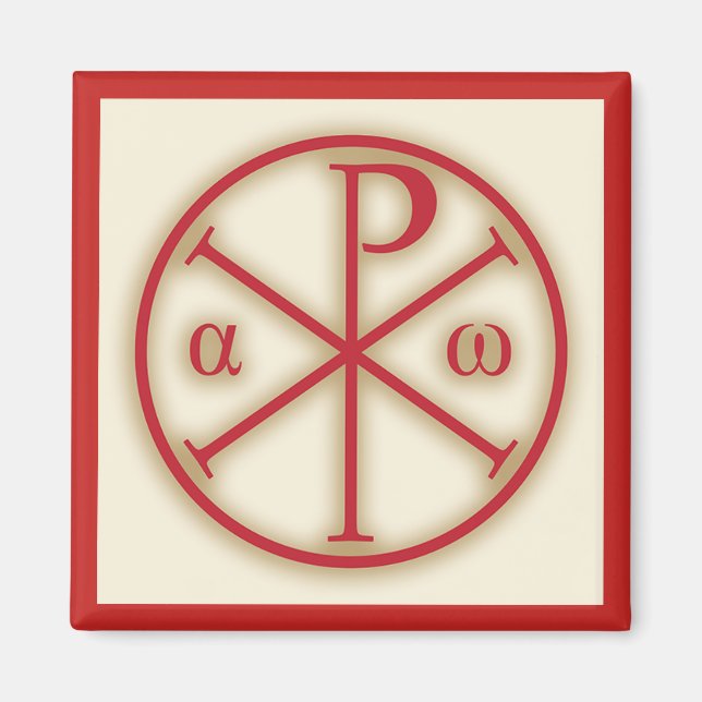 Íman Símbolos de Jesus Cristo: Chi-Rho, Alpha e Omega (Frente)
