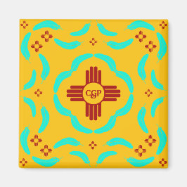 Íman Símbolos Red Zia Penas Turquesas do Novo México