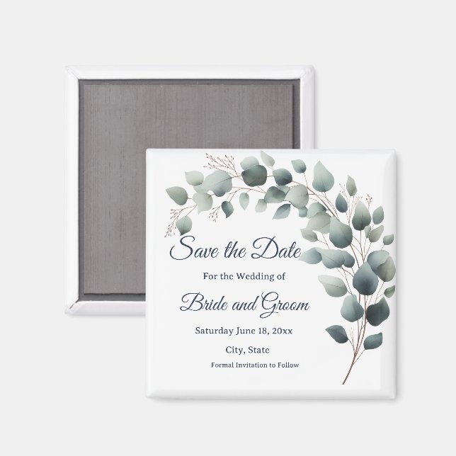 Íman Simple Eucalyptus Wedding Save the Date Magnet (Front/Back)