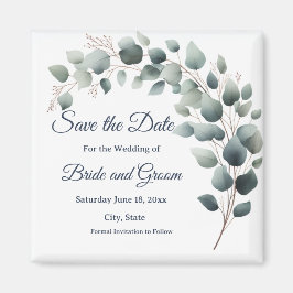 Íman Simple Eucalyptus Wedding Save the Date Magnet