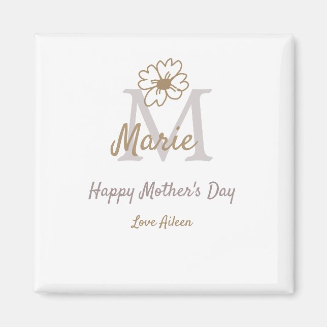 Íman simple minimal mother's day monogram golden gray f (Frente)
