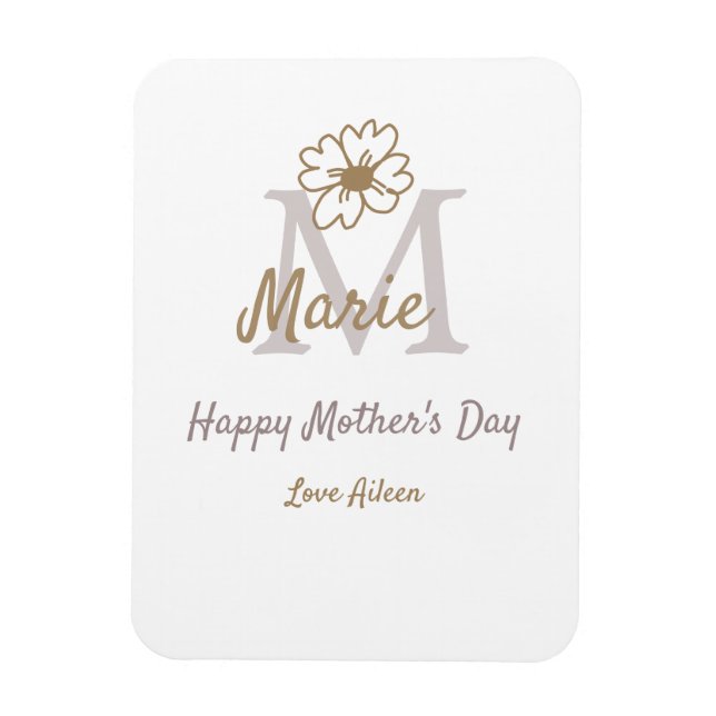 Íman simple minimal mother's day monogram golden gray f (Vertical)