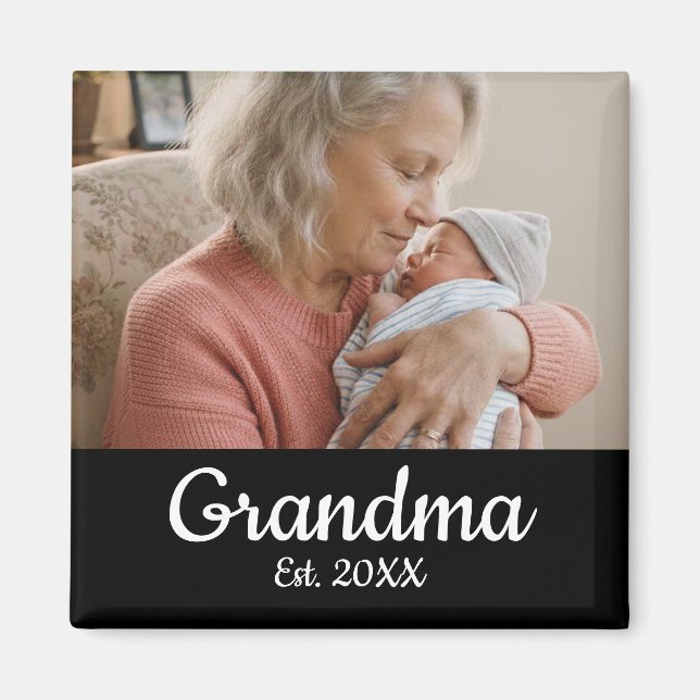 Íman Simple Script Grandma Photo Year Est. Magnet (Frente)