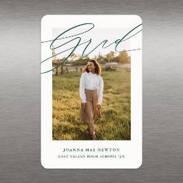 Íman Simple Script Green Photo Graduation Announcement