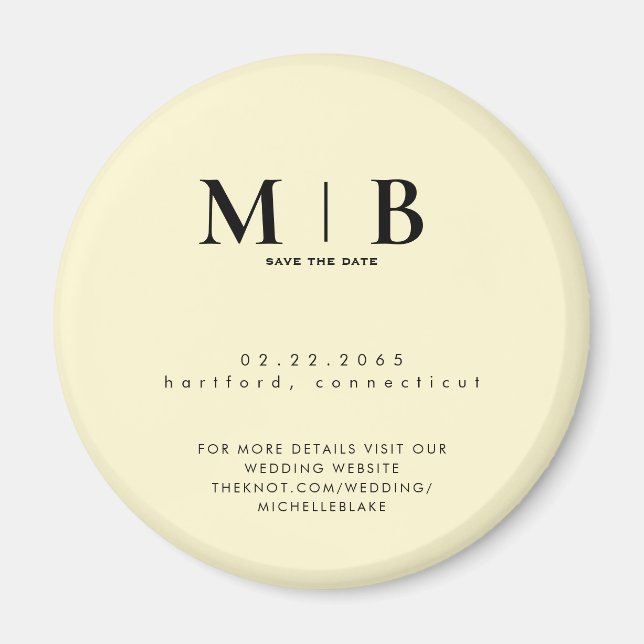 Íman Simple Yellow Monogram Wedding Save the Date (Frente)